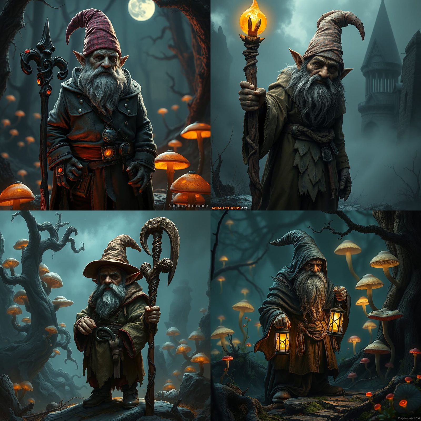 strong elderly night watch gnome,  grimdark fantasy art,full-body