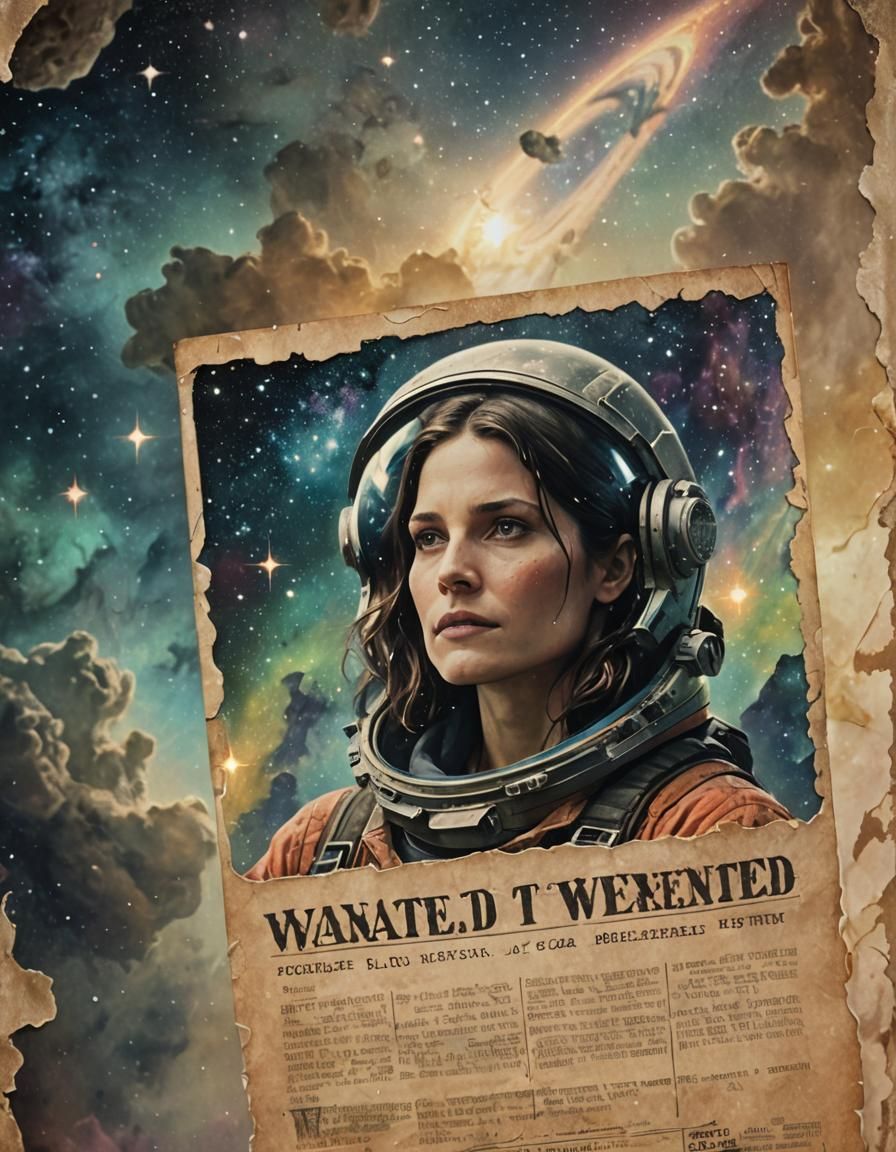 Wanted Poster in Space: Mixed Media Illustration
