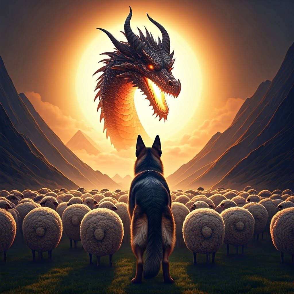 Fearless German Shepherd Confronts Fire-Breathing Dragon