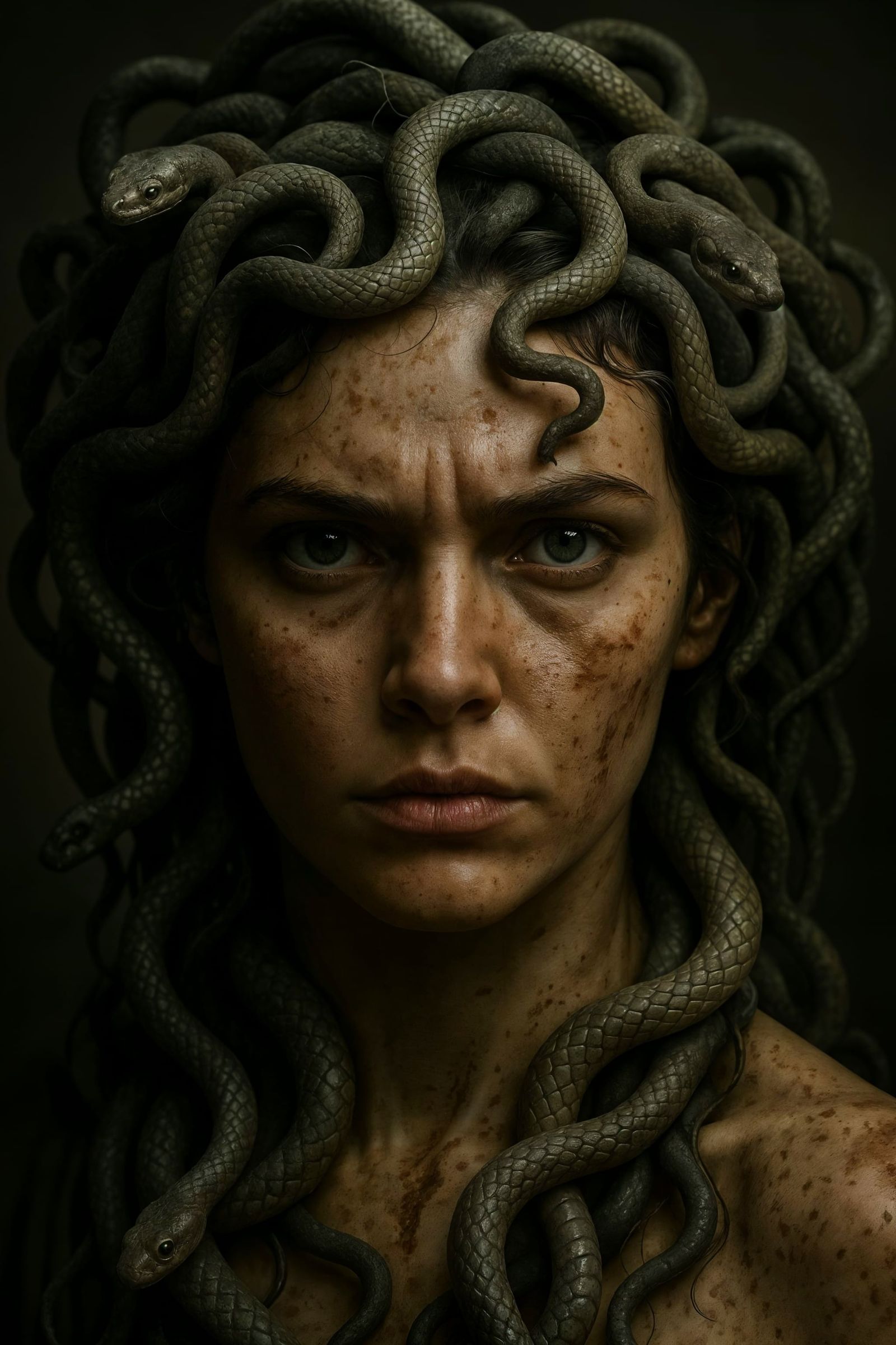 Medusa Portrait with Snakes in Hair, Photorealistic