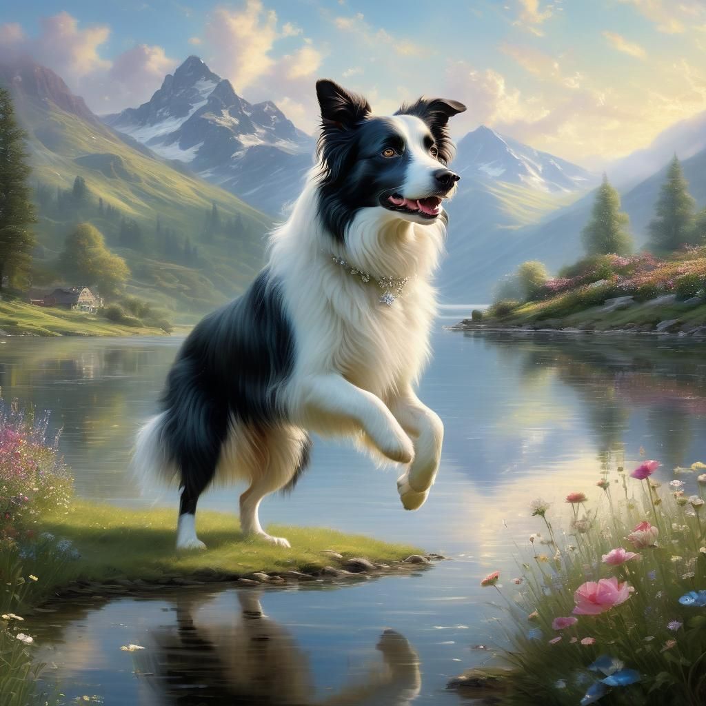 Border Collie Princess Dancing by a Lake