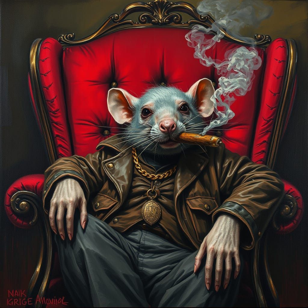 Andromorphic Rat Lounging in Victorian Armchair