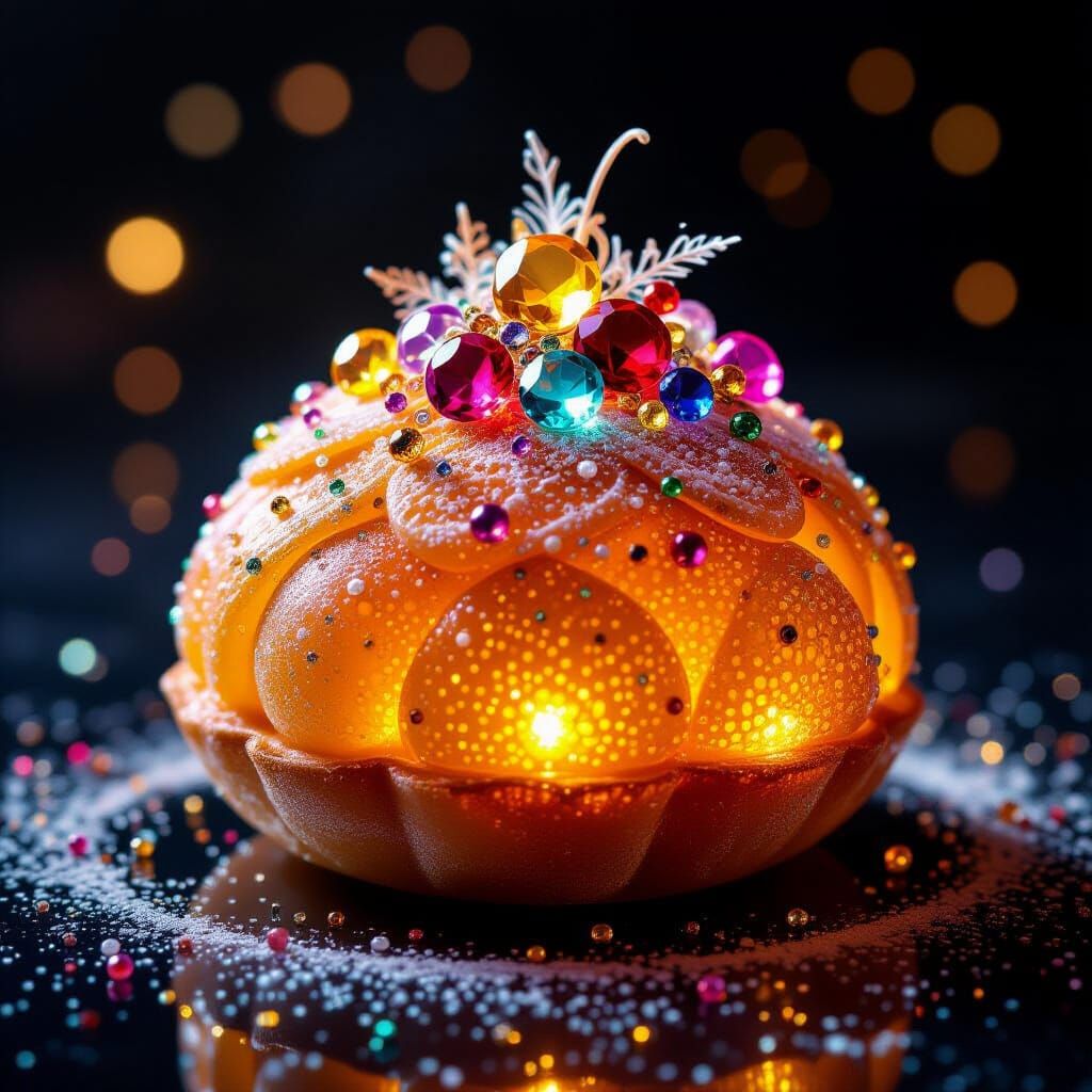 Intricate Glowing Dessert with Edible Jewels