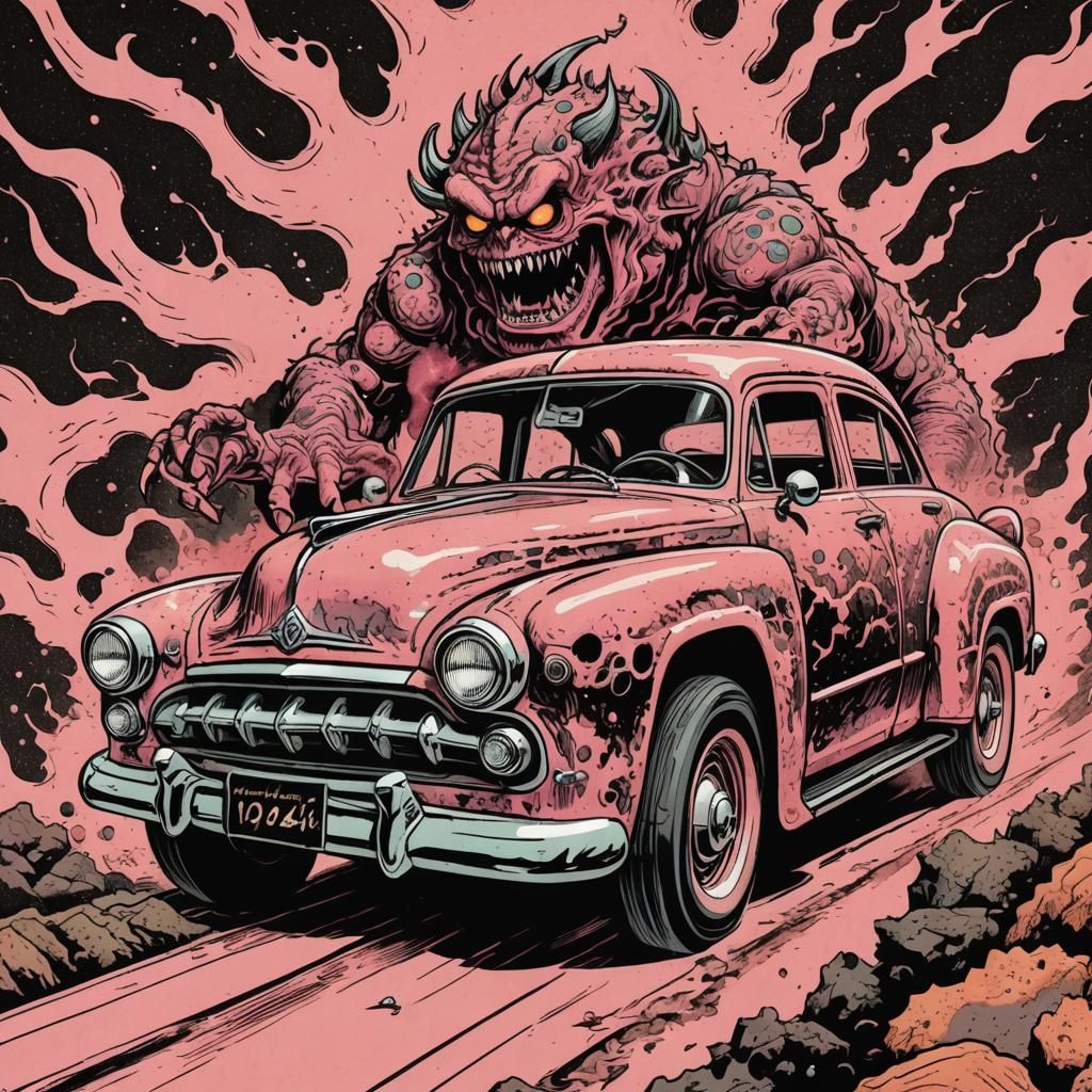 Monster Car Ride: 1950s Comic Style