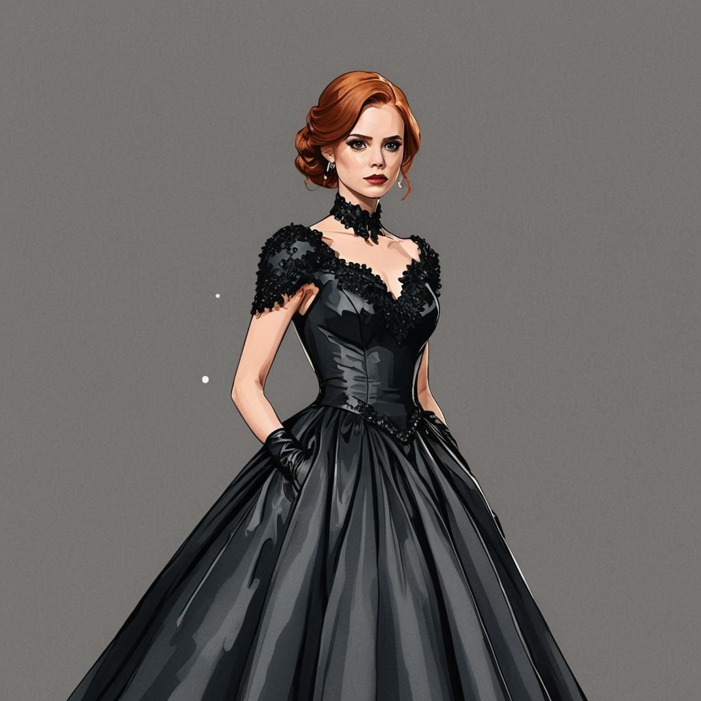 Natasha Romanov in Black Ball Gown: Digital Art