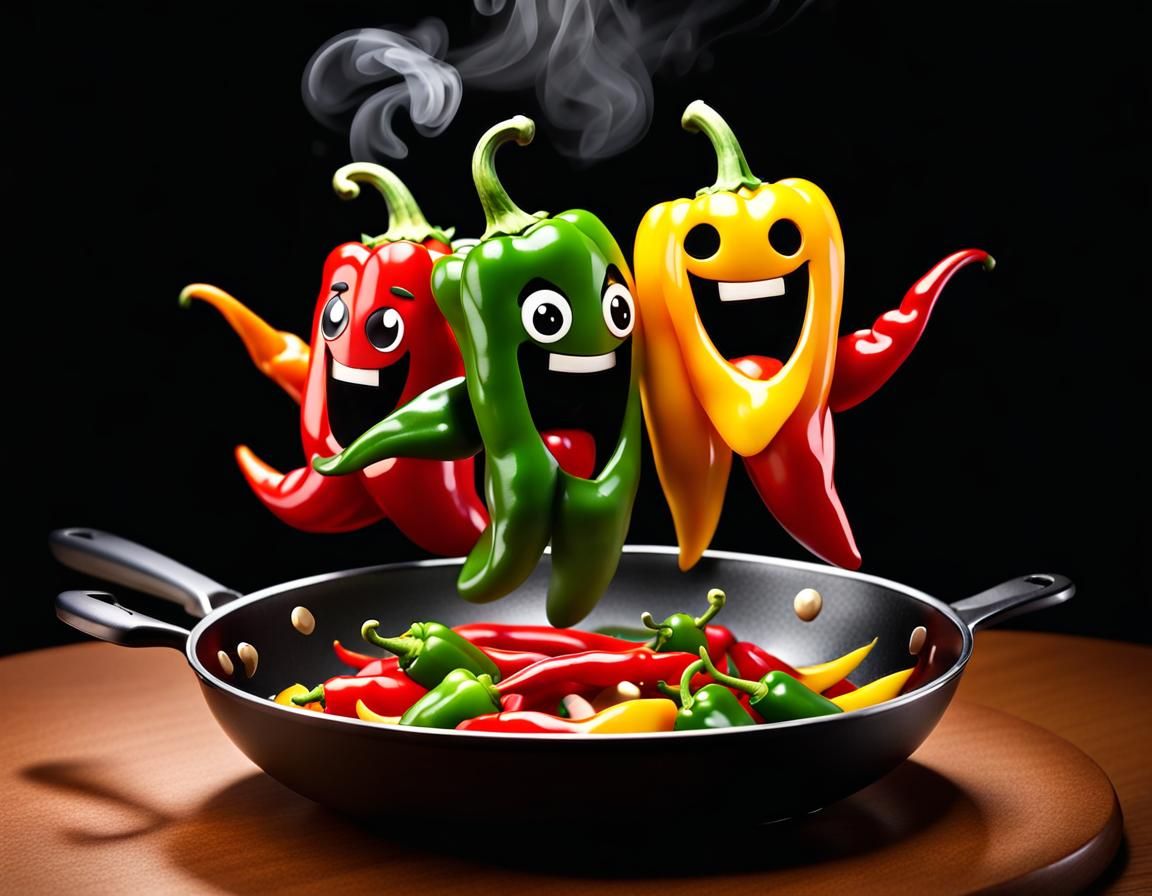 Chibi Peppers Dancing in a Stir Fry Pan