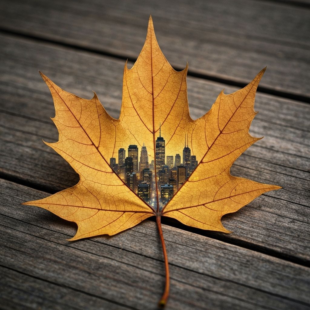 Miniature City Inside Autumn Leaf