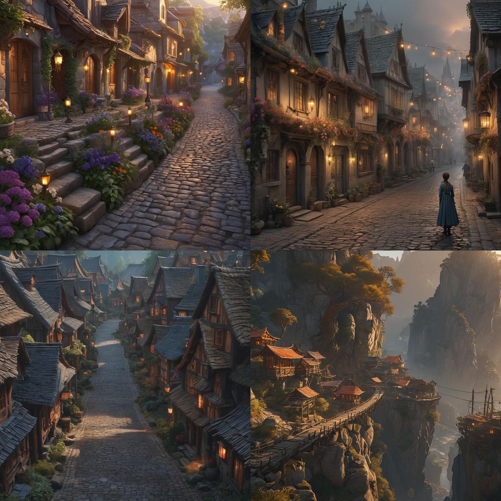 Enchanting Cobblestone Village in Fantasy Concept Art