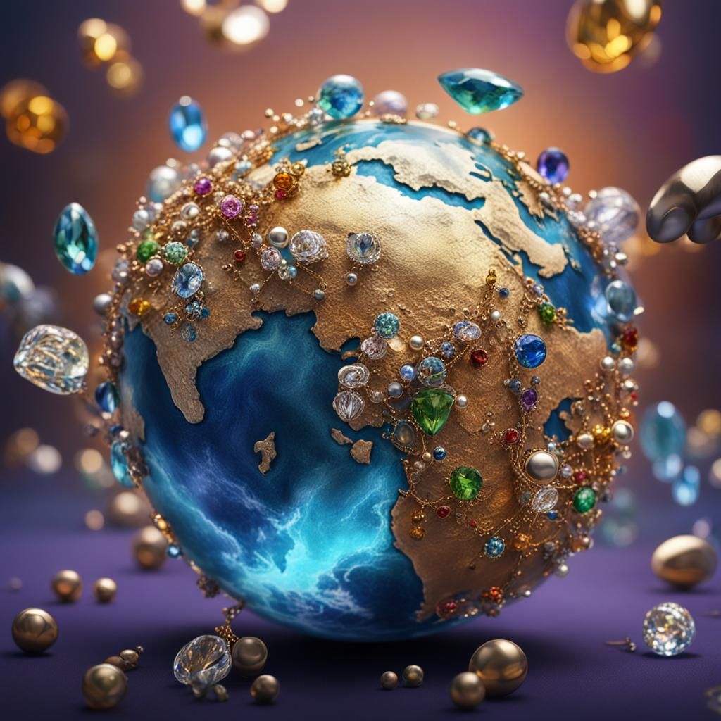 Hyperrealistic Earth Made of Precious Jewelry