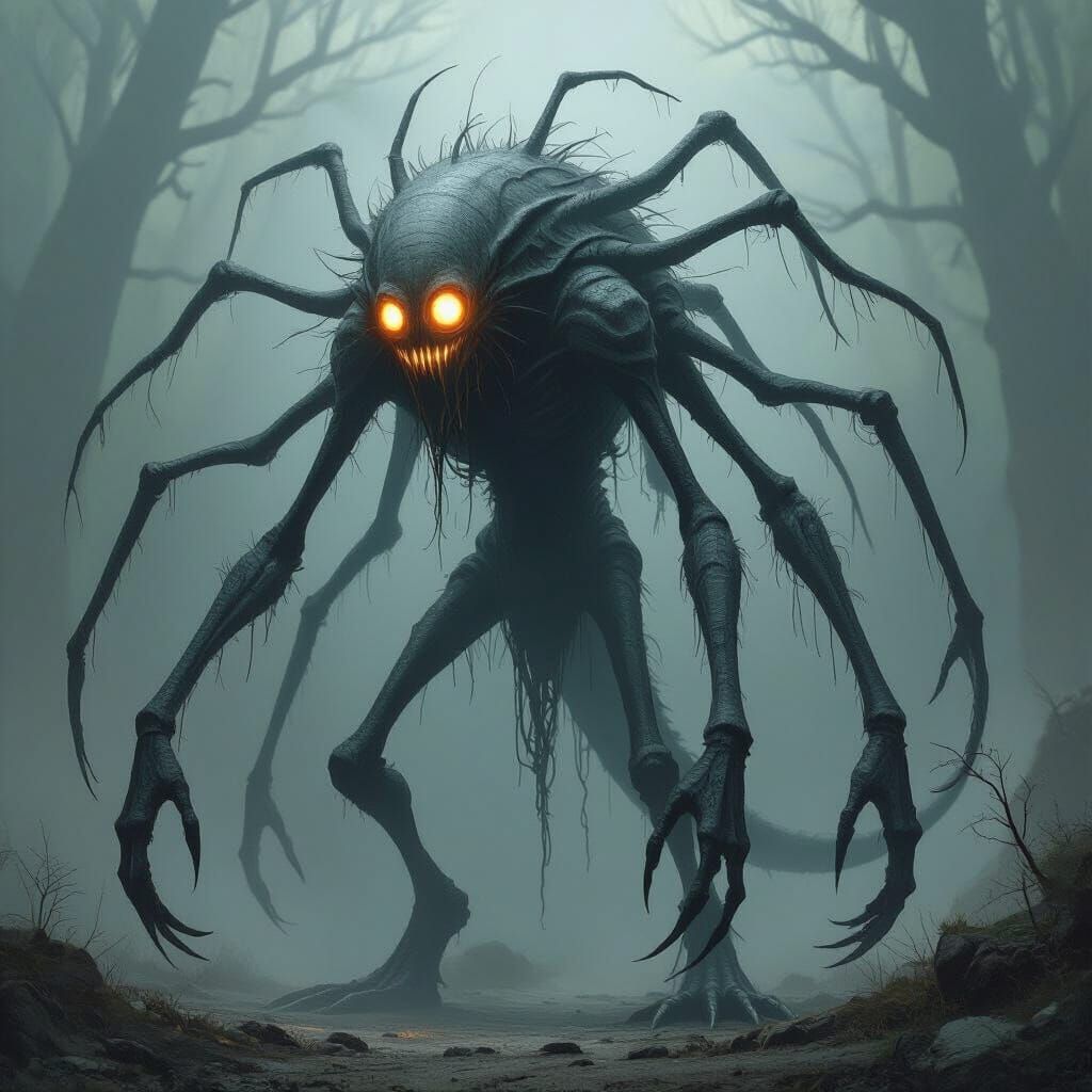 Dark Fantasy Grey Monster with Many Limbs