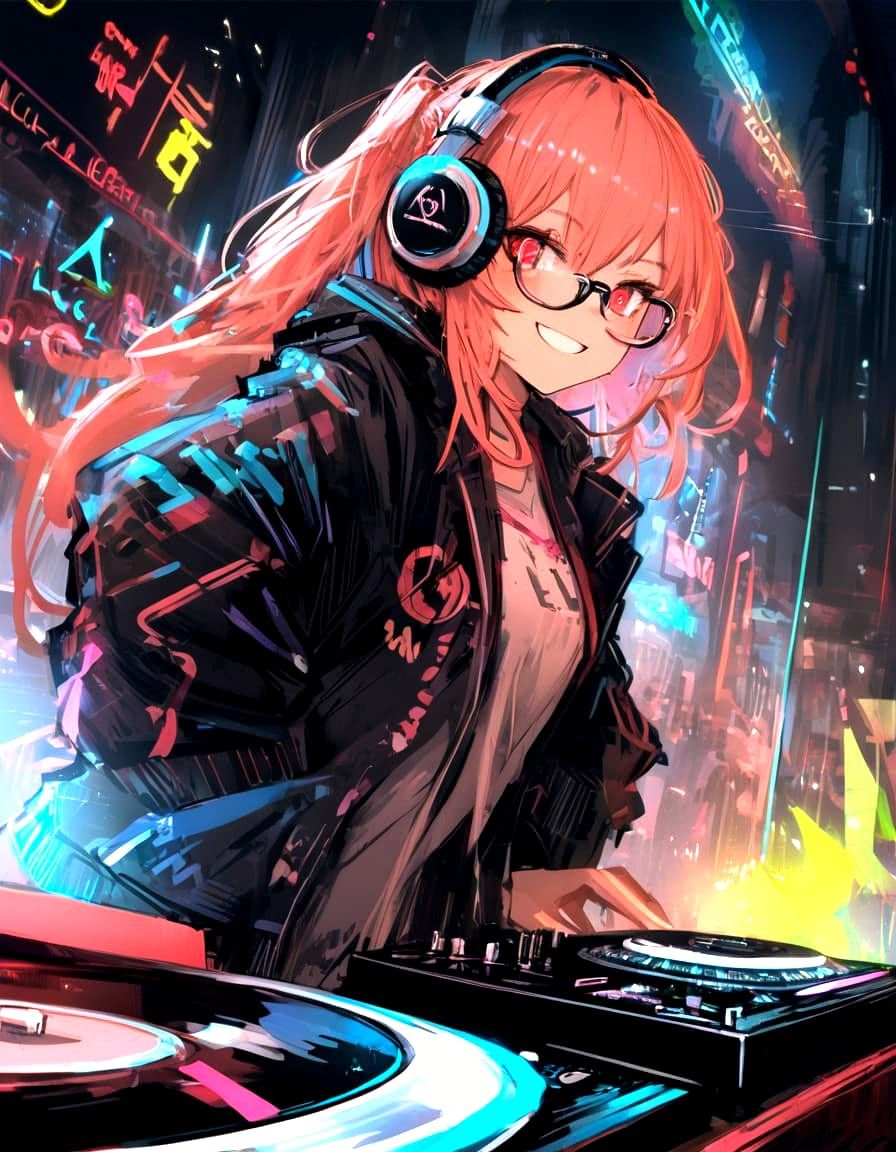 Surreal Electro DJ Girl Shines at Nighttime Rave