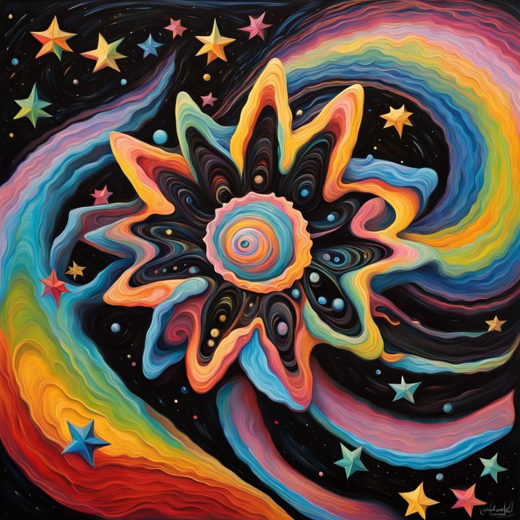 Electromagnetic Star in Impasto Oil Paint Style