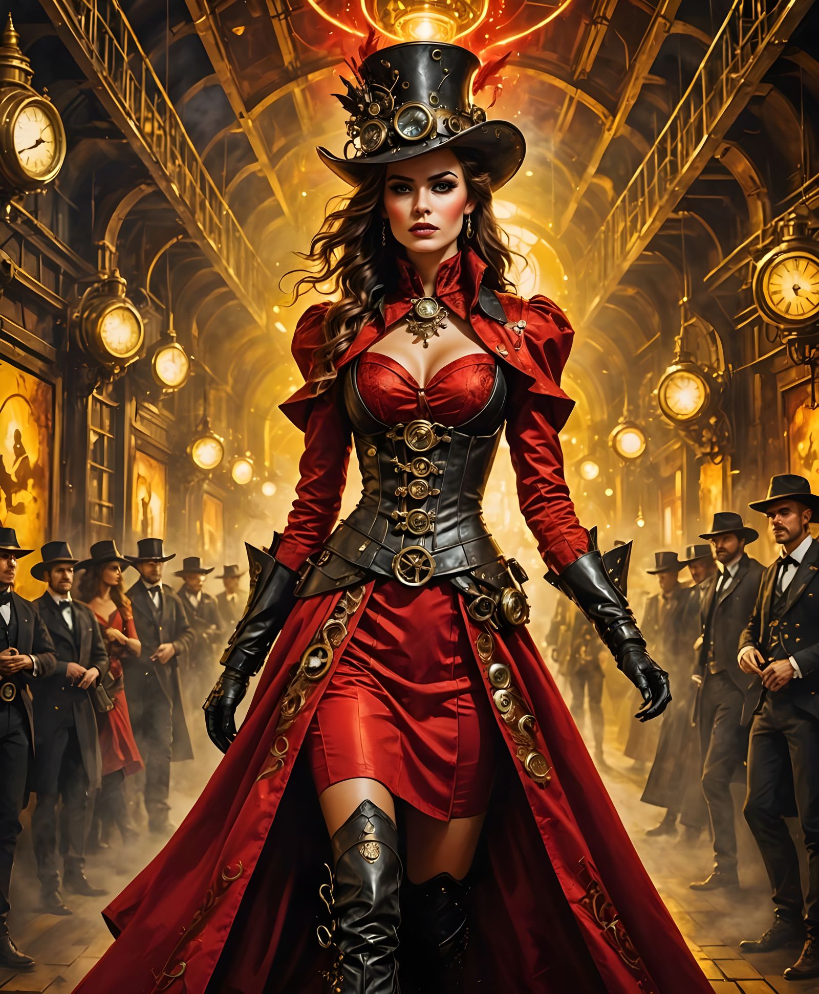Steampunk Cowboy Shines on the Runway in a Stunning Red Dres...