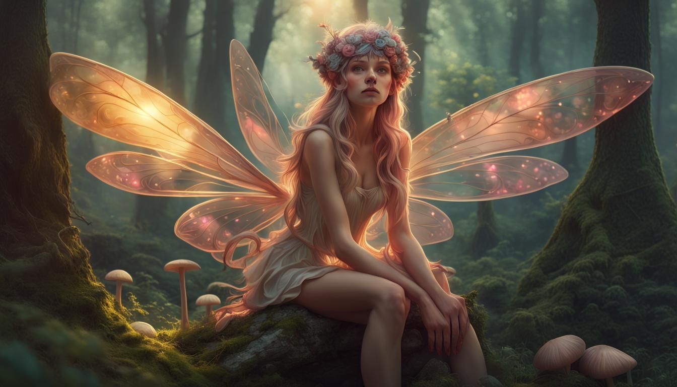 Fairy Portrait with Transparent Wings, Digital Art
