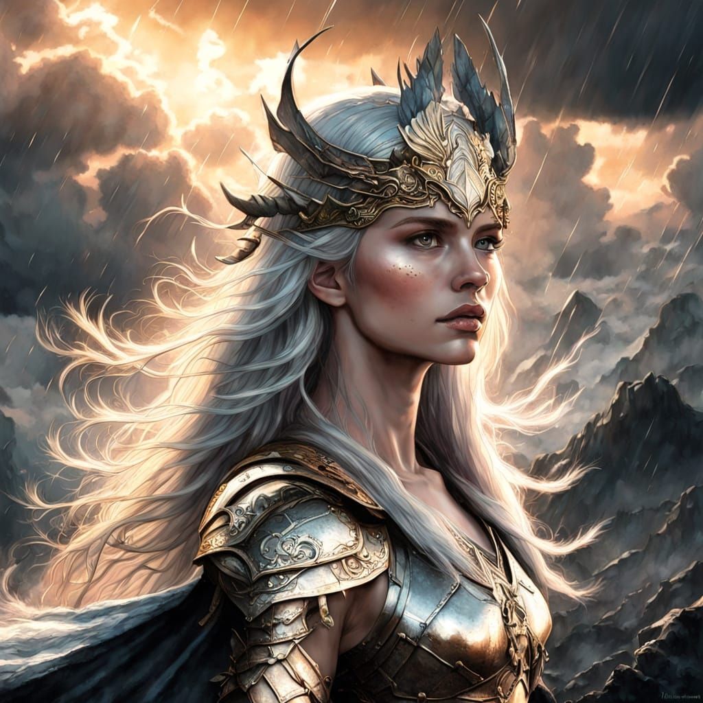 Valkyrie Warrior in Gothic Armor on Battlefield