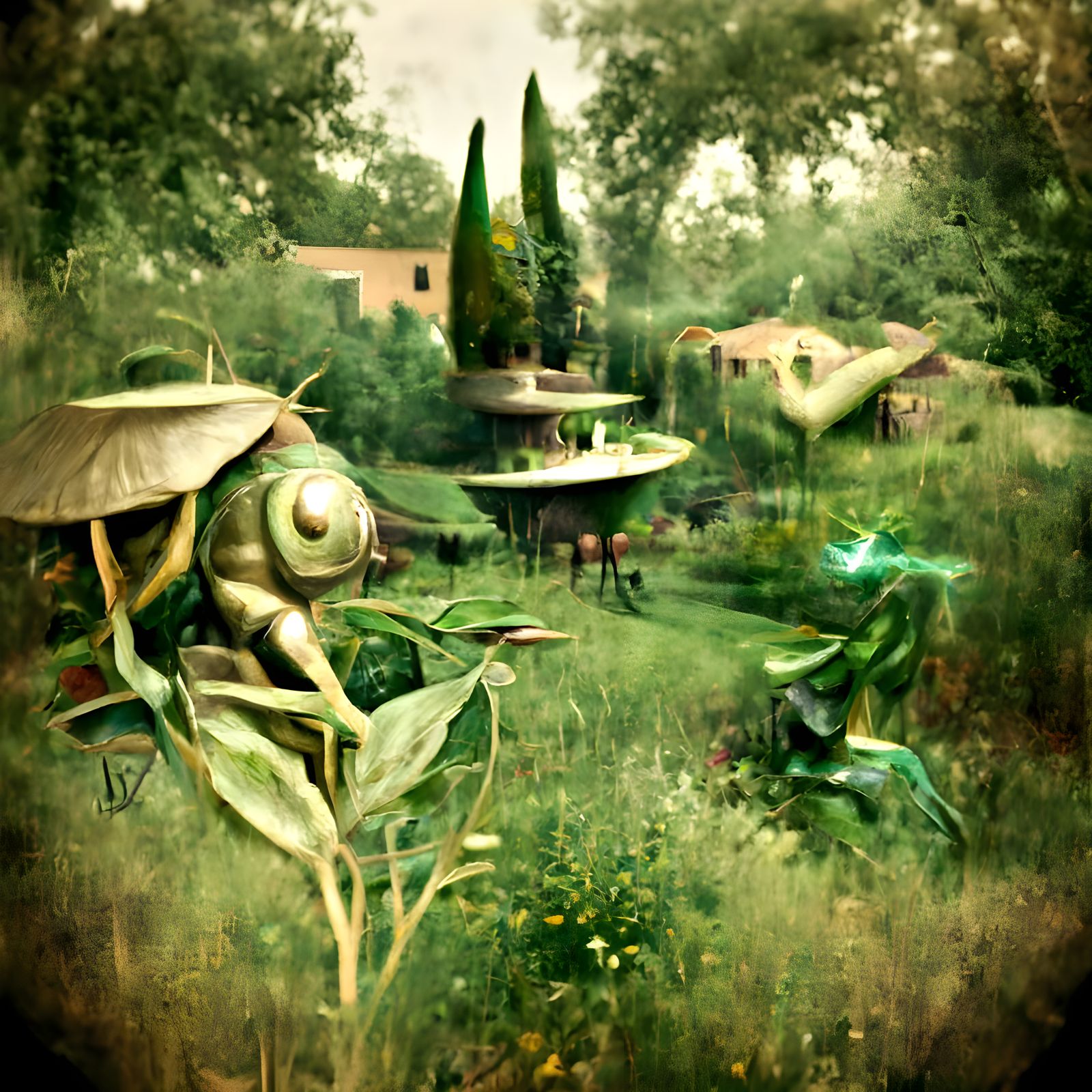 Lush Garden with Surreal God Rays, Digital Art