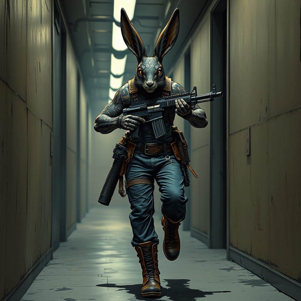 Steampunk Cyborg Jackalope on the Run