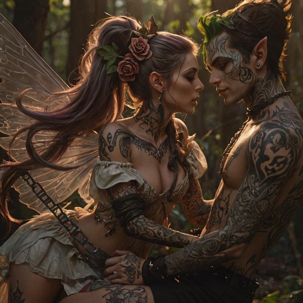 Tattooed Fairy Princess Kissing Punk Elf