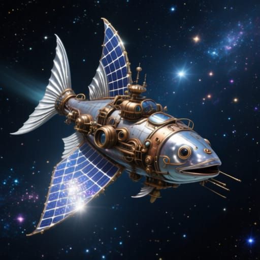 Steampunk Starship Glides Through Starry Space