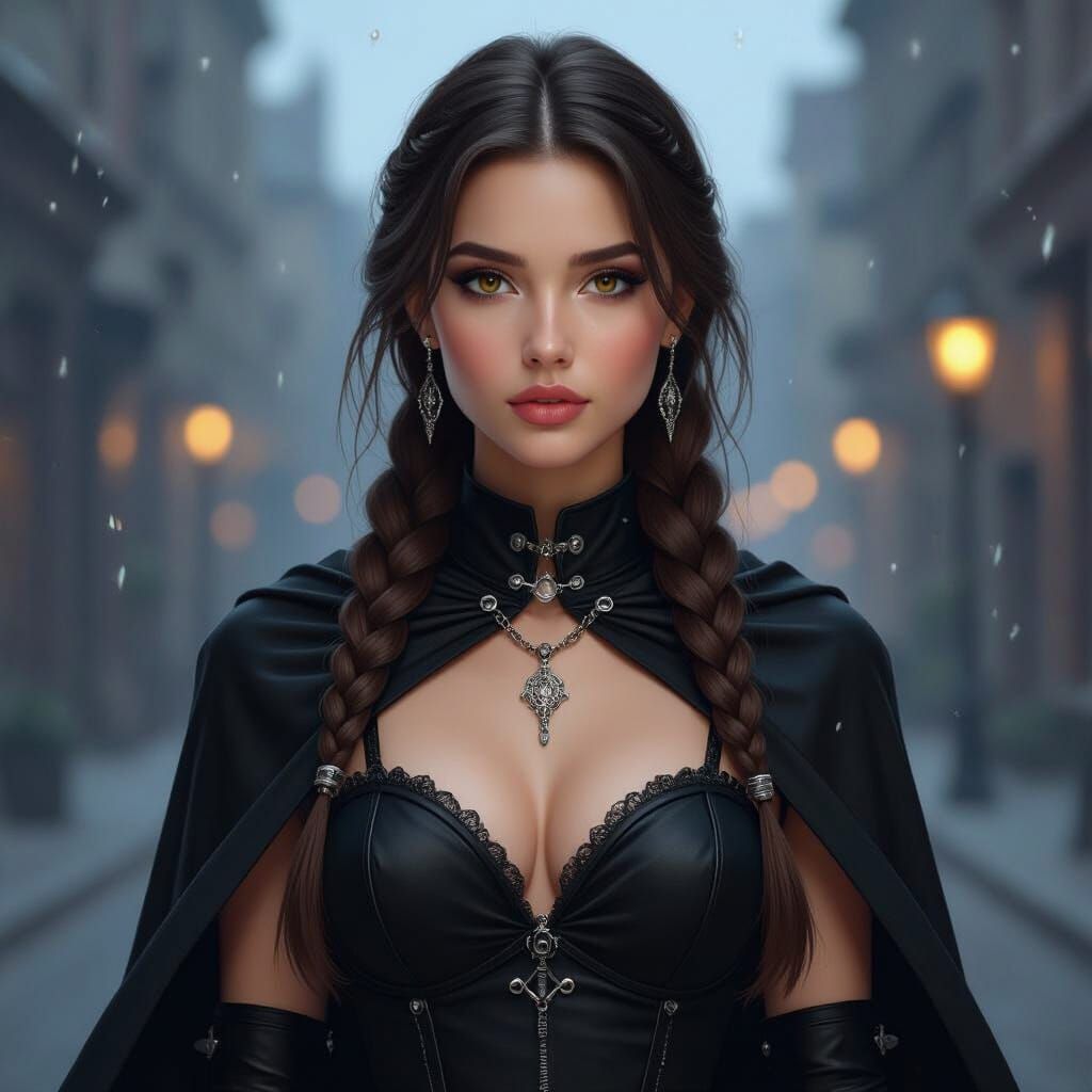 Young Woman in Black Dress with Silver Accessories