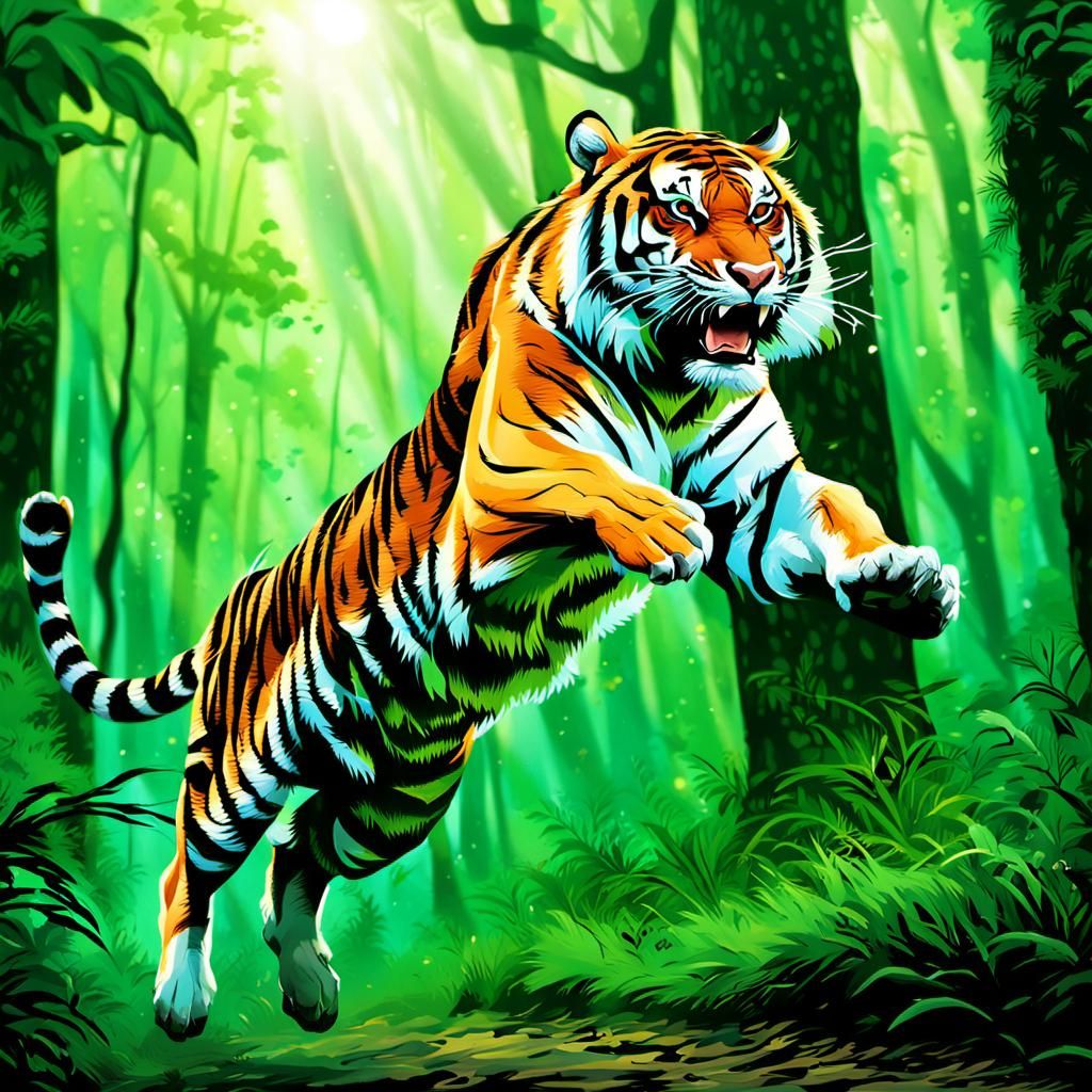 Tiger Attack in Jungle: 3D Digital Art