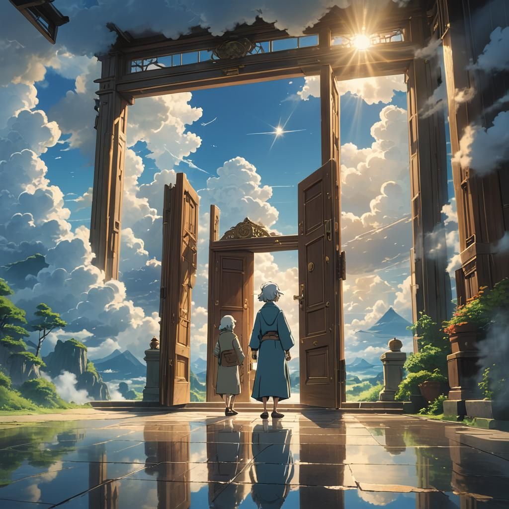 Heaven's Doors: Anime Key Visual in Ghibli Style