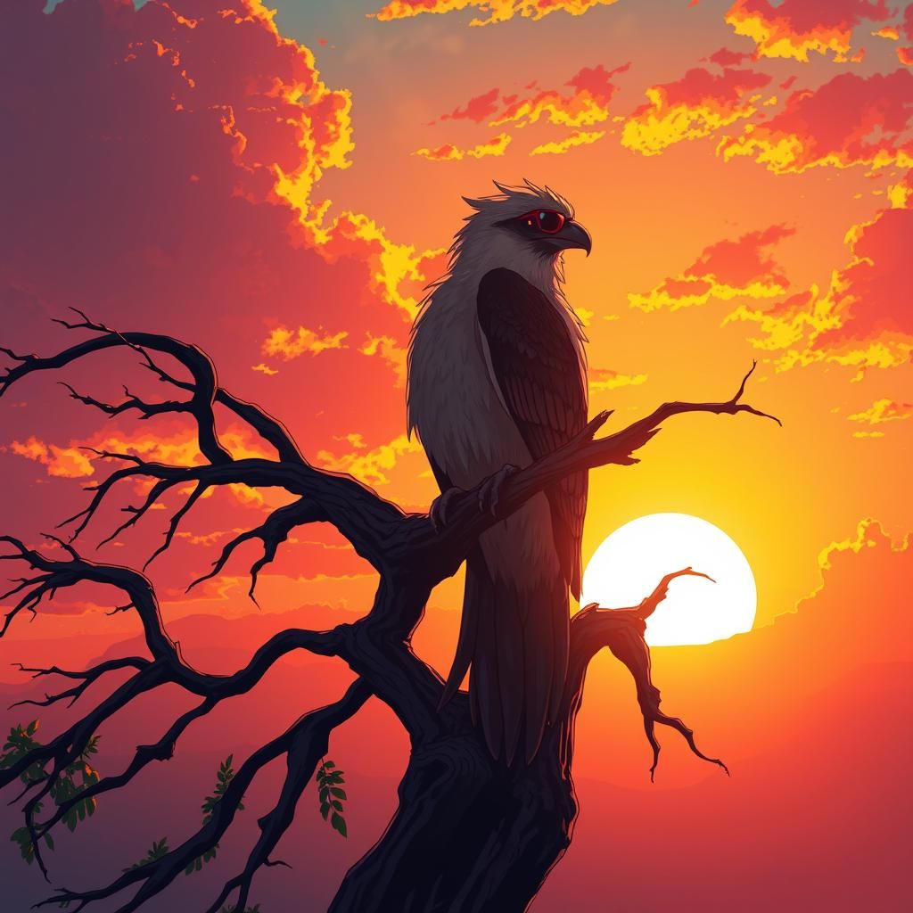 Anime Bird with Shades at Sunset