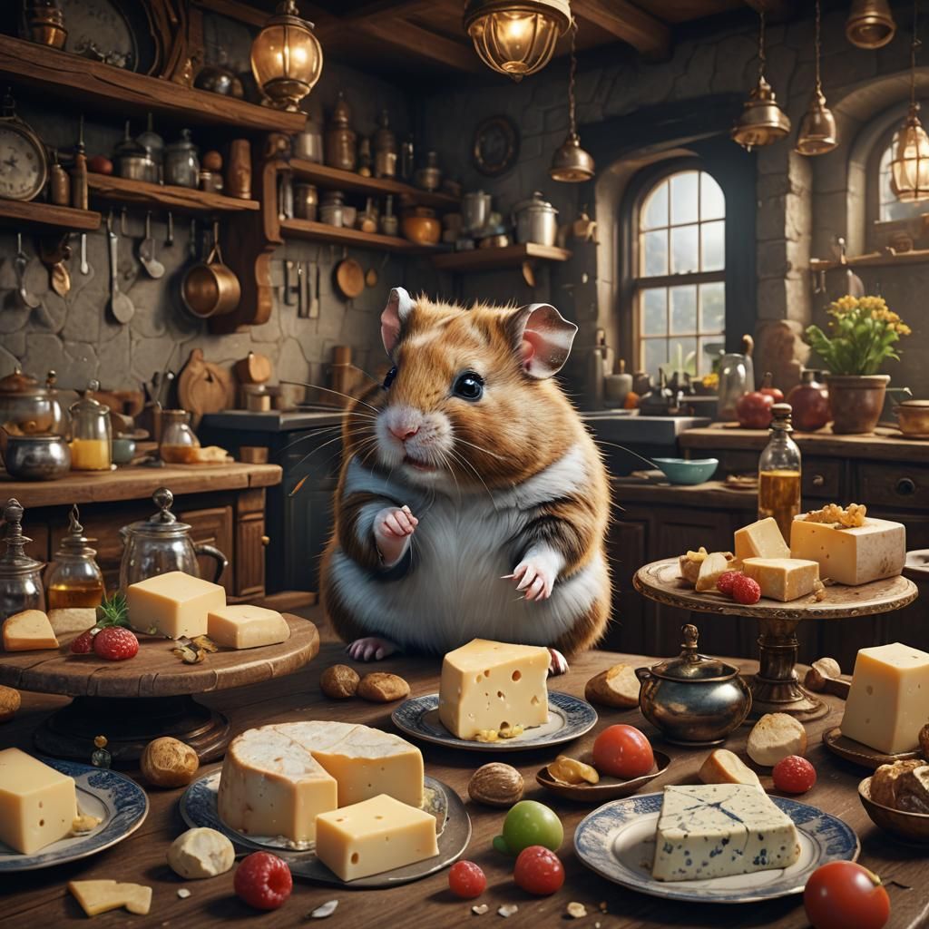 Hamster Feast in Victorian Era, Detailed Matte Painting