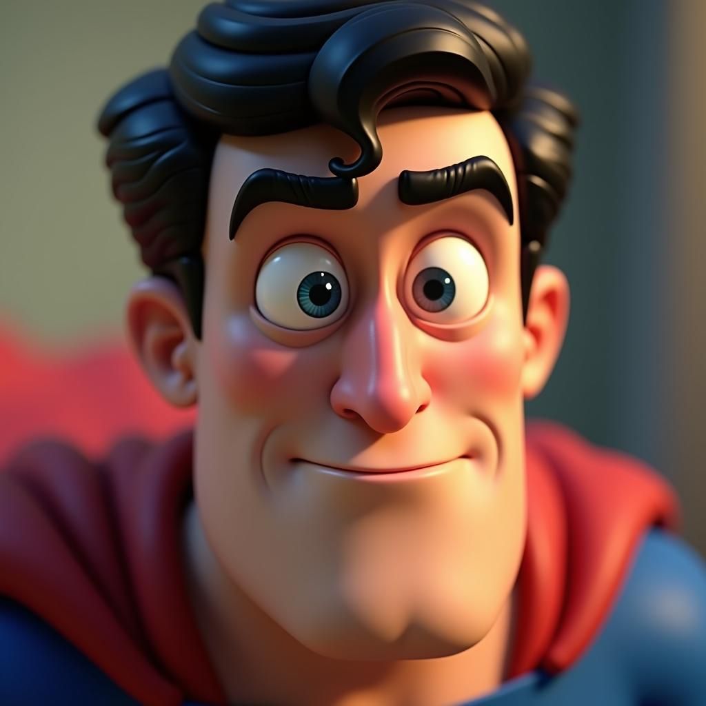Sour Faced Clark Kent in 3D Cartoon Style