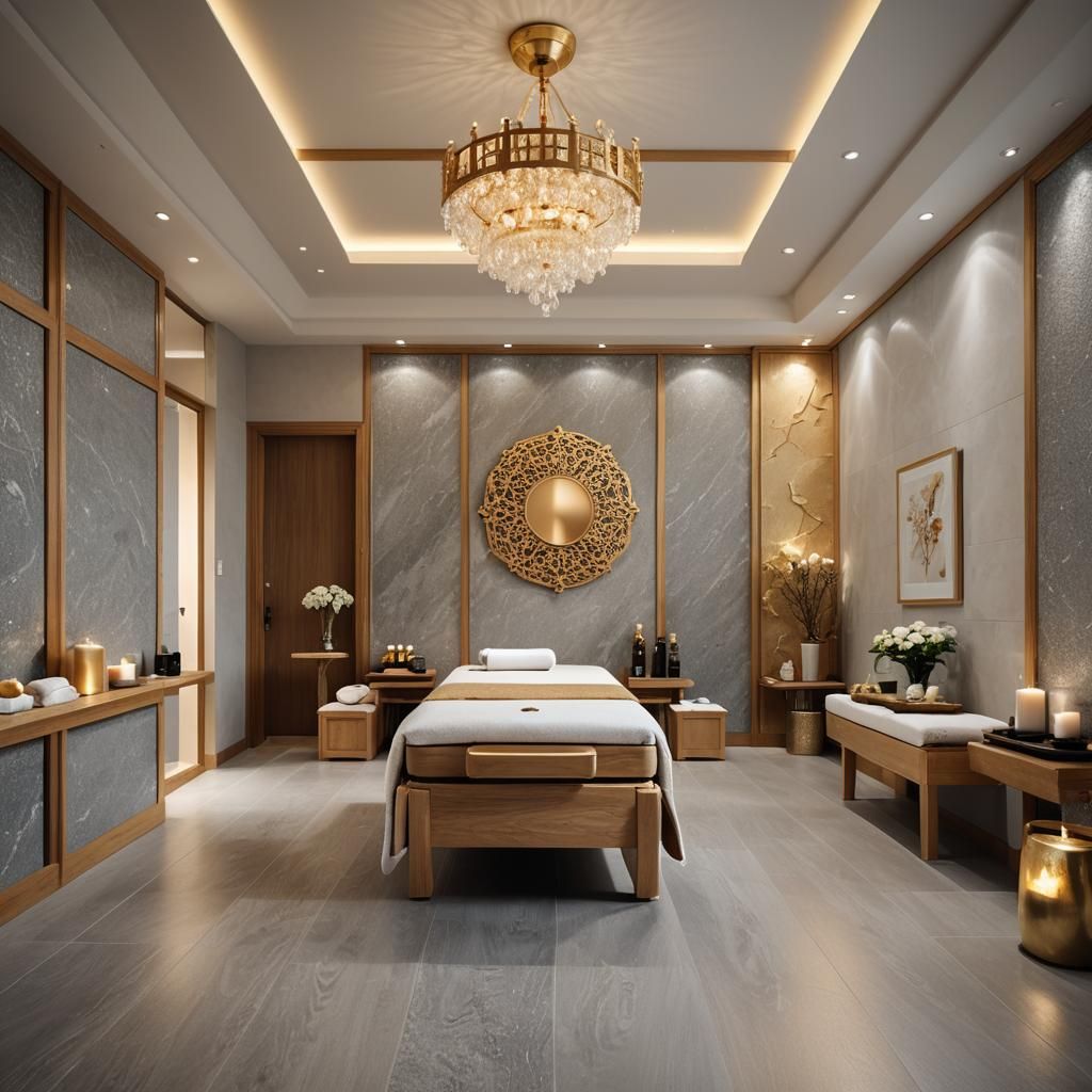 Opulent Massage Room with Golden Details in 8K