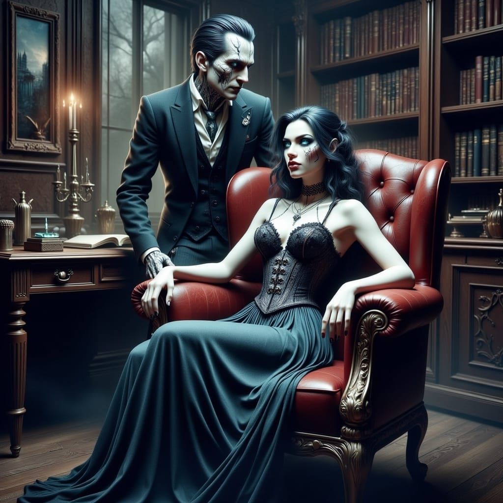 Victorian Woman Under Doctor's Spell in Surreal Art Style