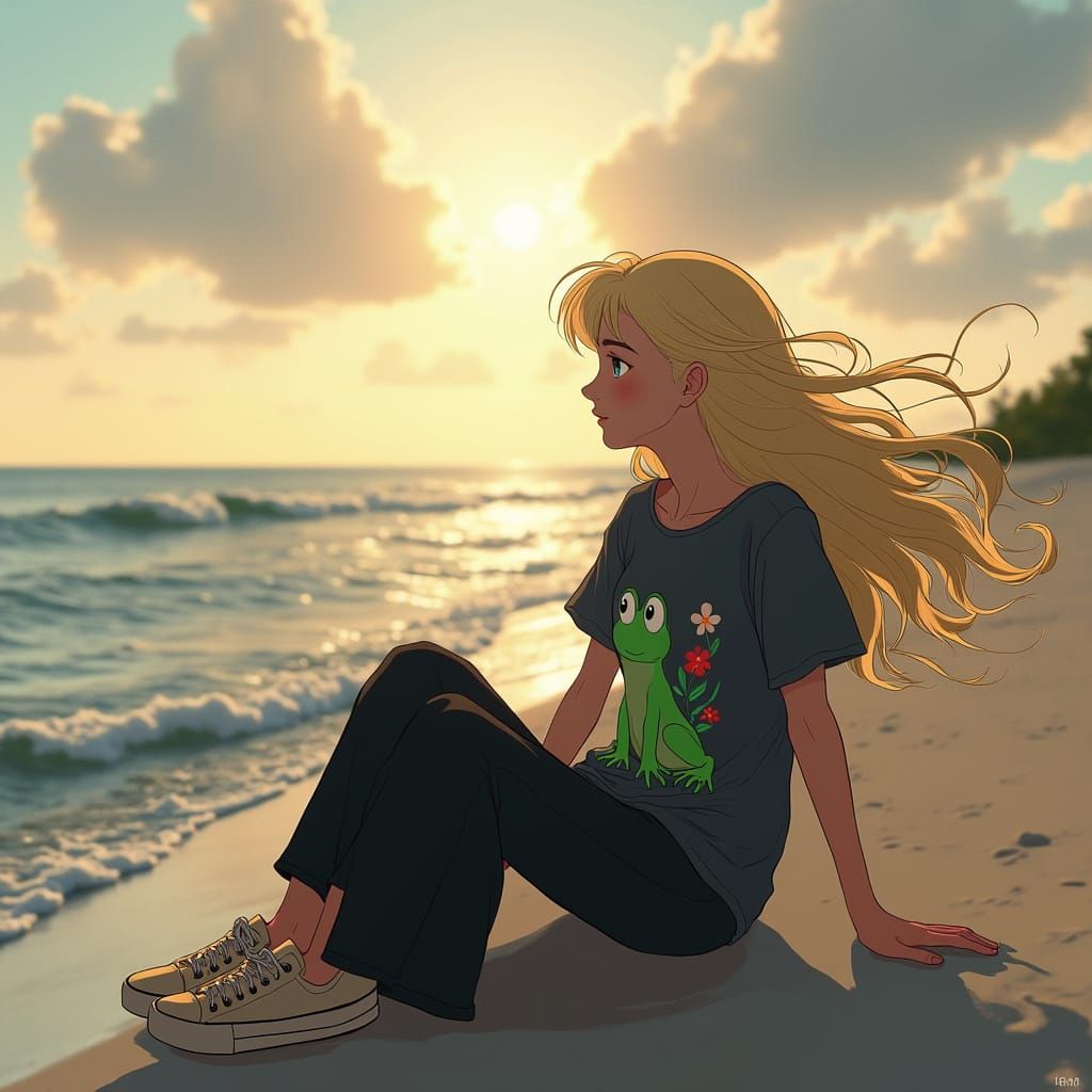 Serene Blonde Woman at Baltic Sea Shoreline in Spring