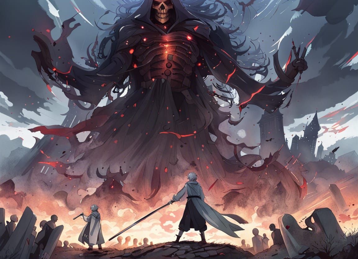 Epic Final Showdown Against Death in Anime Style