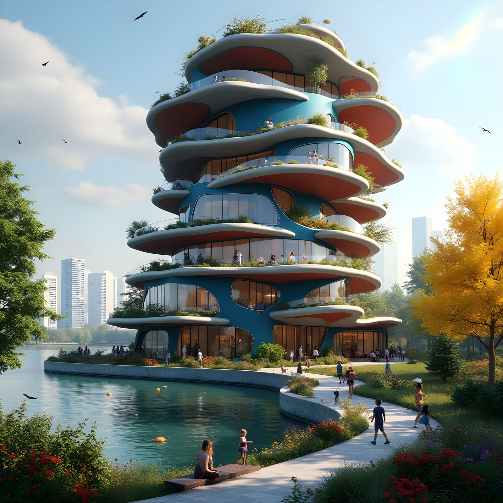 Futuristic Flower Building with Organic Design