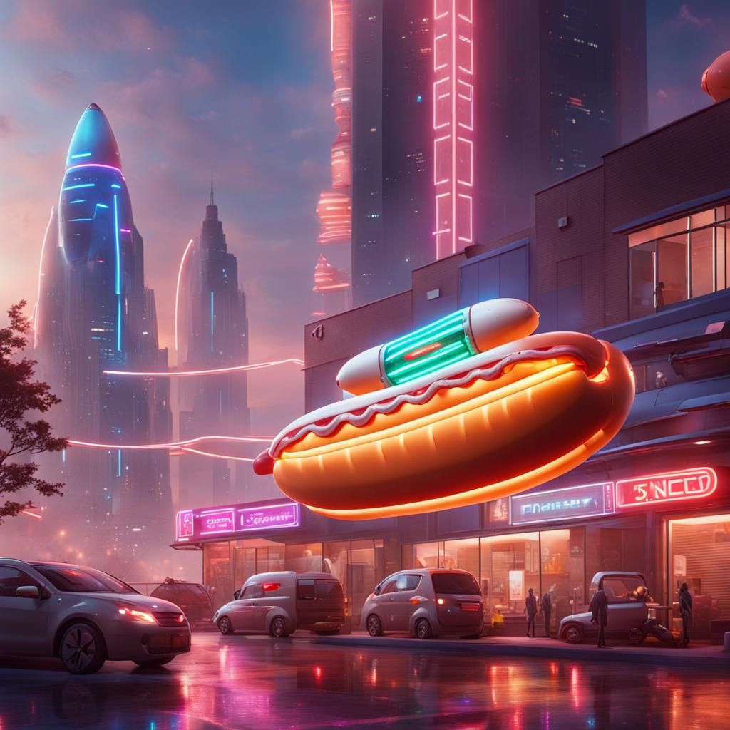 Futuristic Hot Dog Spaceship with Rocket Boosters
