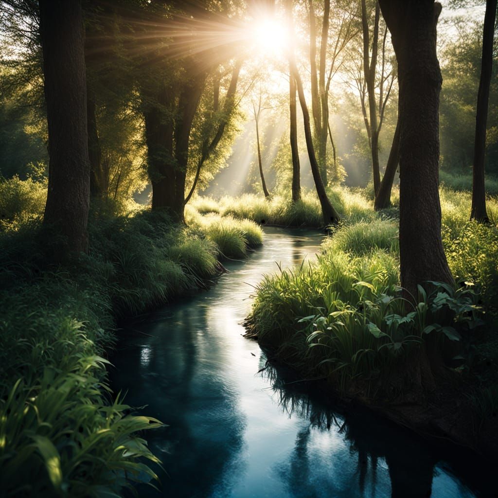 Man in Serene Nature, Captured in Warm Cinematic Light