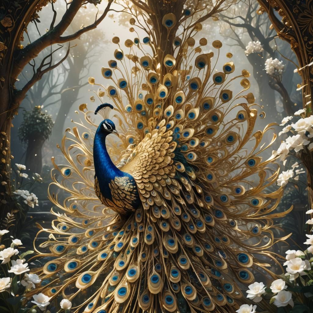 Gold and White Peacock Fantasy Concept Art