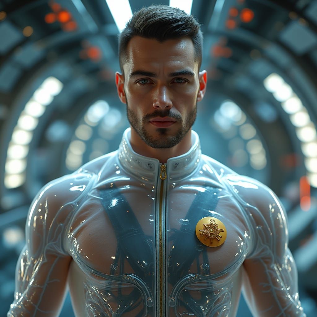 Hyperrealistic Commander Portrait in Futuristic Jumpsuit