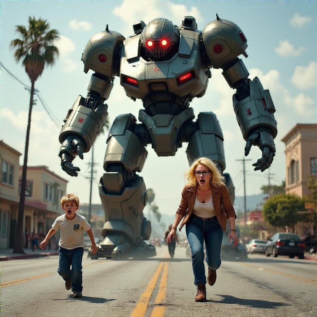 Cyberpunk Horror: Giant Mecha Robot Chases Humans Down Sunse...