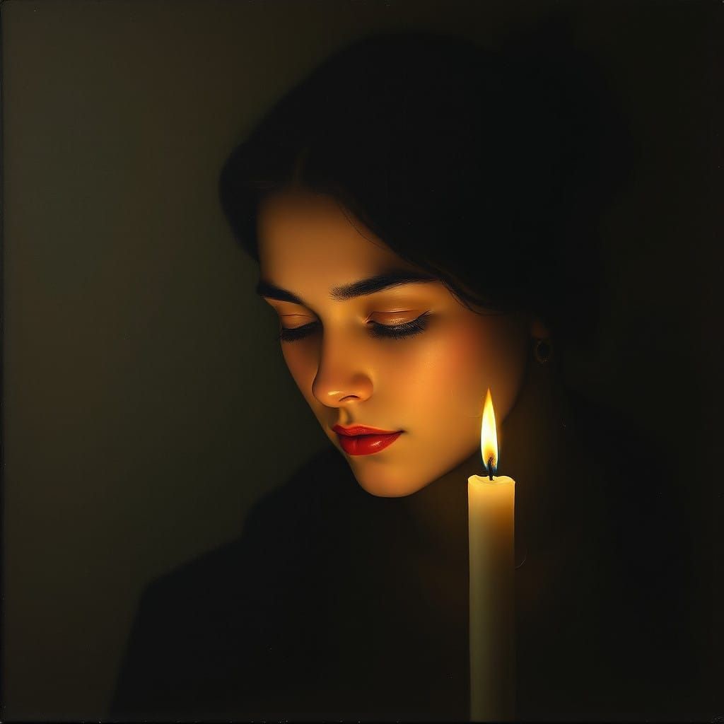 Golden Candlelight Portrait of a Contemplative Face