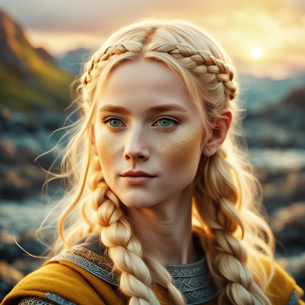 Nordic Viking Girl Portrait in Digital Art Style