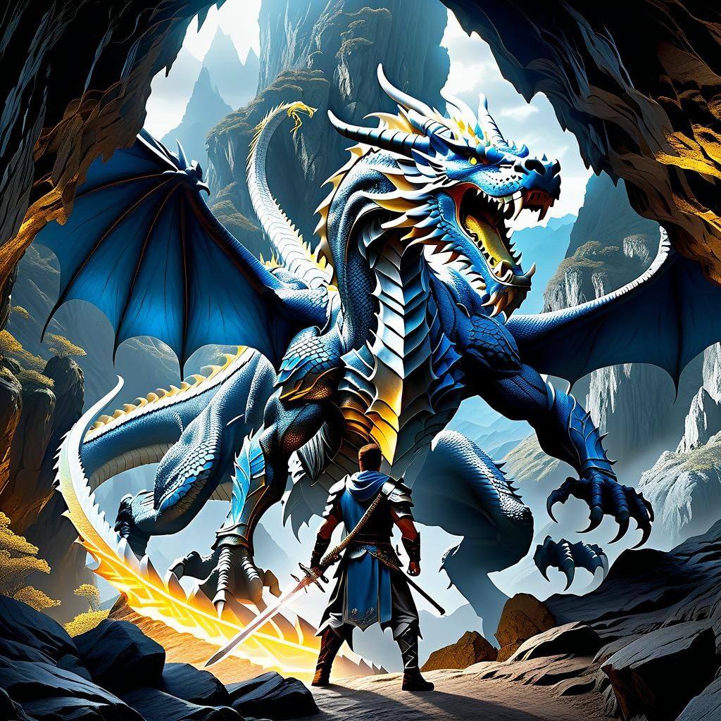 Medieval Warrior vs Dragon: Epic Digital Matte Painting