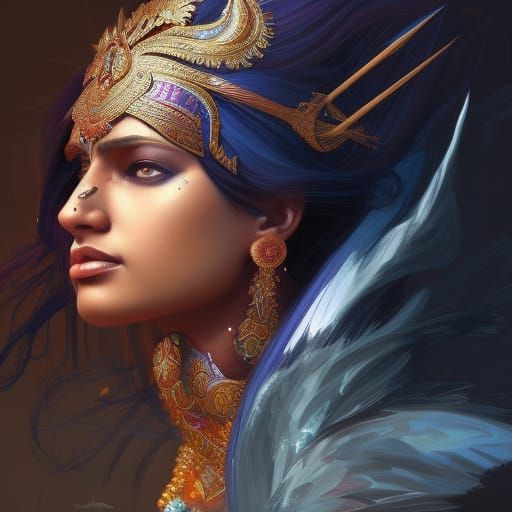 South Asian Warrior Princess Portrait, Detailed Digital Art
