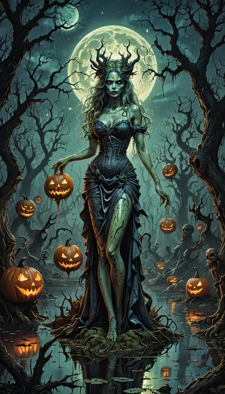 Swamp Horror Pinup in Astral Cosmic Style