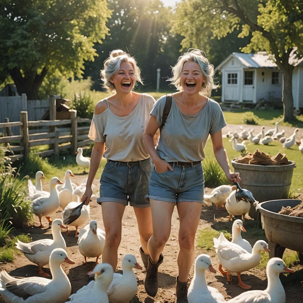 Whimsical Farm Scene with Ducks in Watercolor Style
