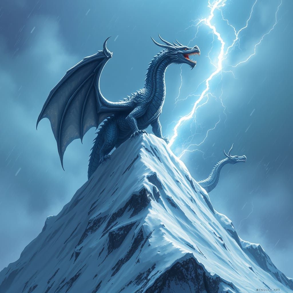 Ancient Dragon on Snowy Peak in Epic Fantasy Style