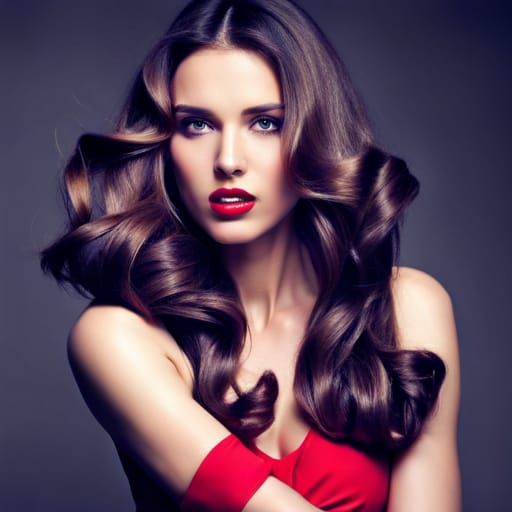 Elegant Black-Haired Woman in Long Dress