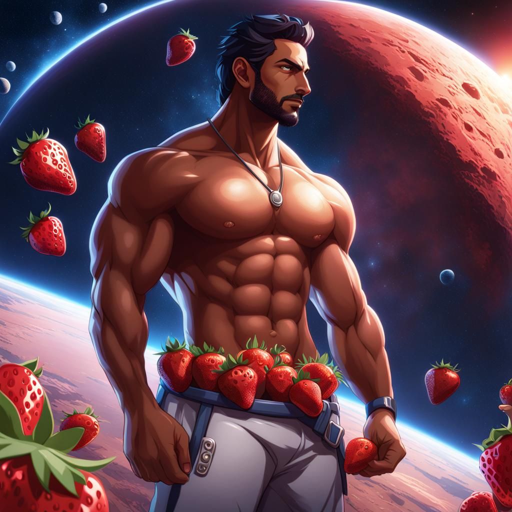 Arabian Spacemen with Strawberries in Dark Fantasy Art