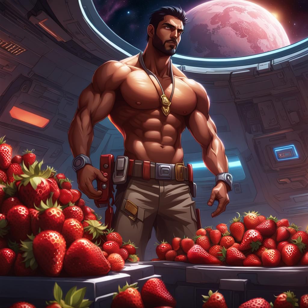 Arabian Men in Space with Strawberries: Dark Fantasy Art