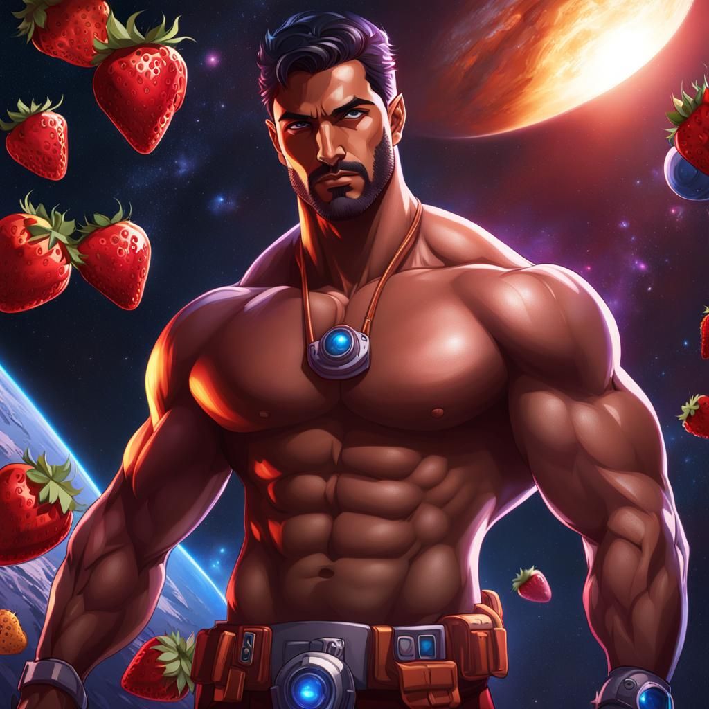 Arabian Men in Space with Strawberries: Dark Fantasy Art